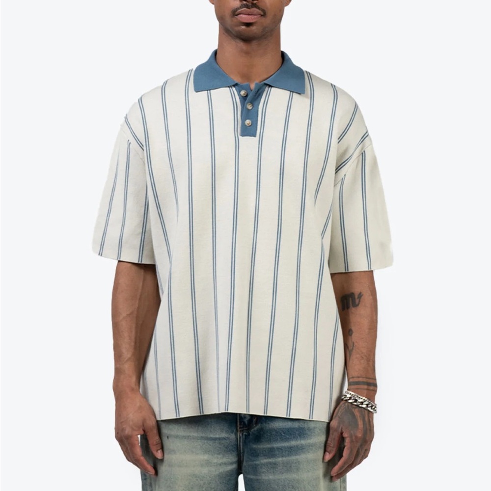 Richie Le Collection | Knit Stripe Collar SS Shirt - Picture 2 of 7